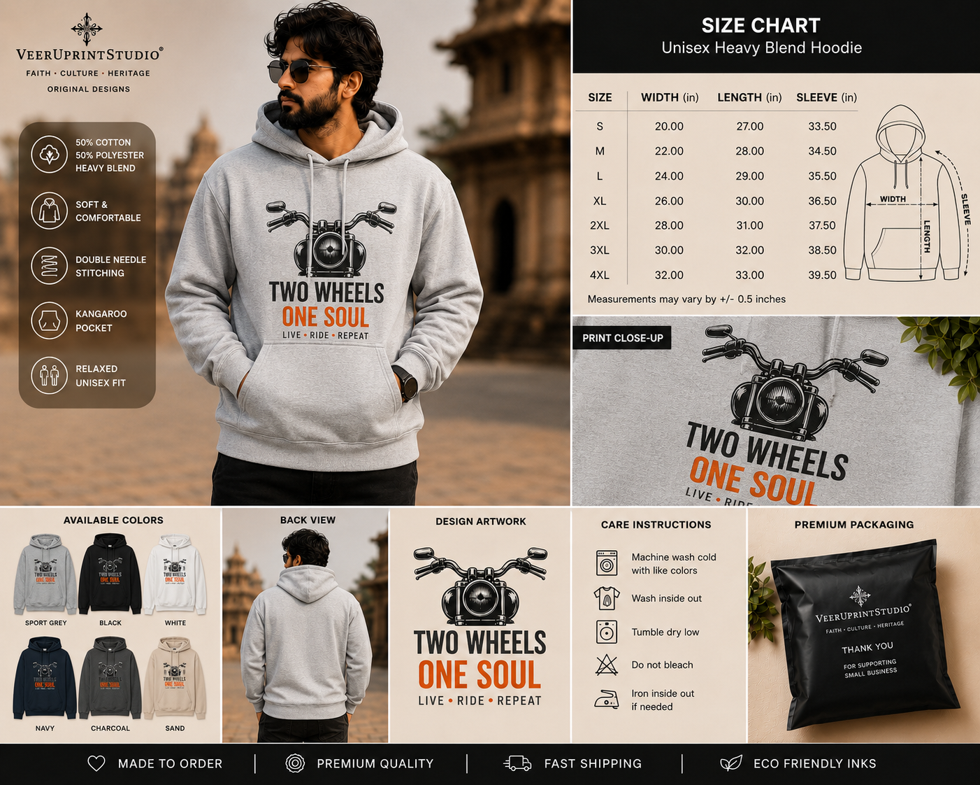 Two Wheels One Soul Unisex Heavy Blend Hoodie ,Live Ride Repeat Motorcycle Hoodie ,Vintage Biker Pullover ,Gift for Riders